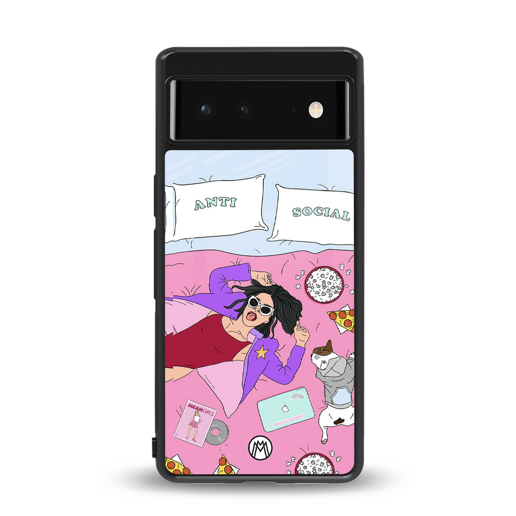 anti social chick girl back phone cover | glass case for google pixel 6