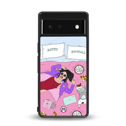 anti social chick girl back phone cover | glass case for Google Pixel 6A