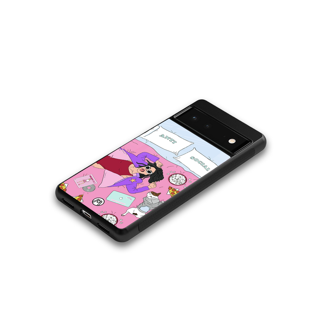 anti social chick girl back phone cover | glass case for google pixel 6