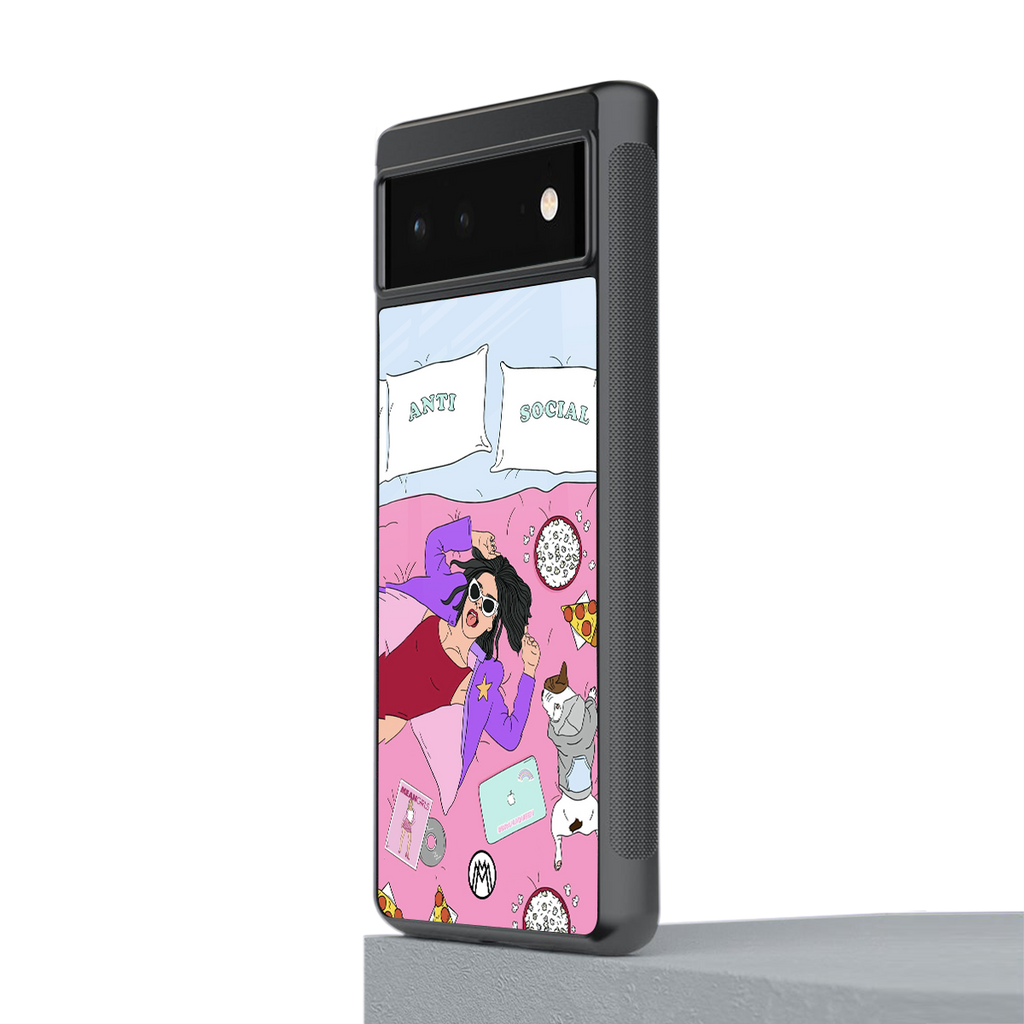 anti social chick girl back phone cover | glass case for google pixel 6