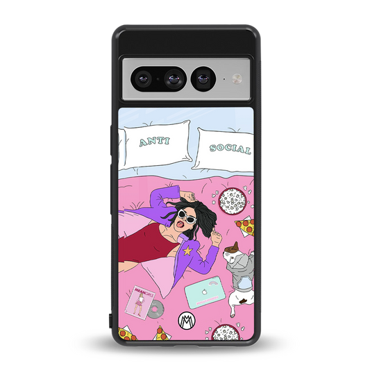 anti social chick girl back phone cover | glass case for google pixel 7 pro