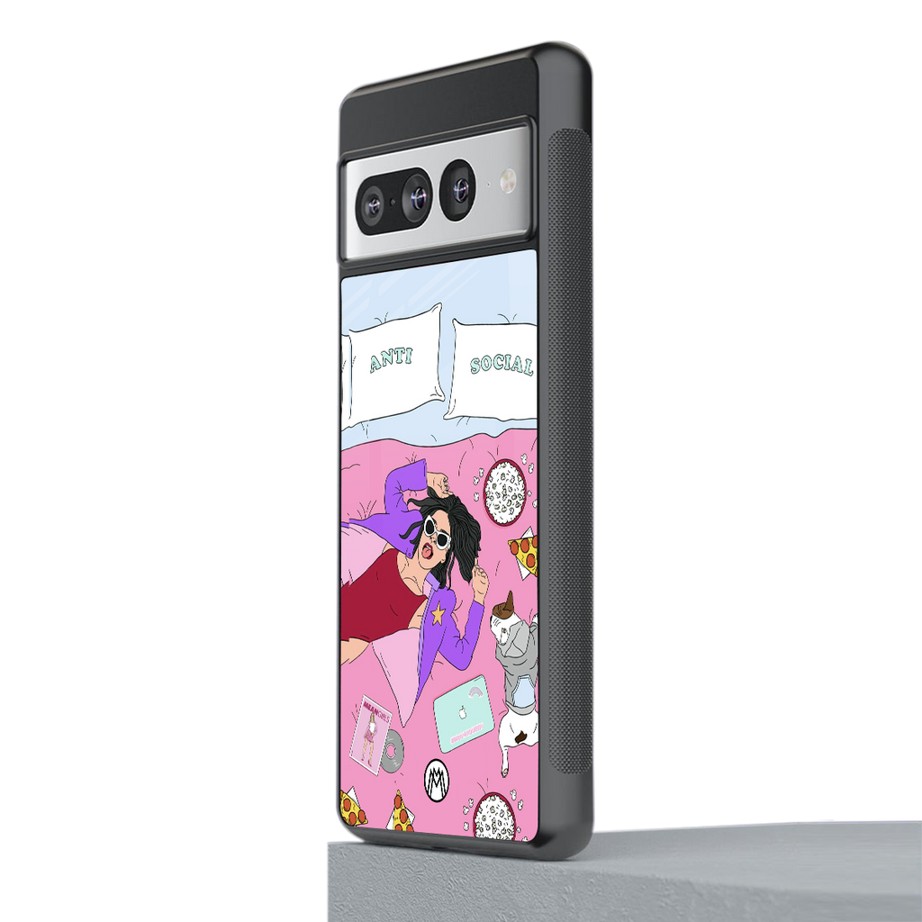 anti social chick girl back phone cover | glass case for google pixel 7 pro
