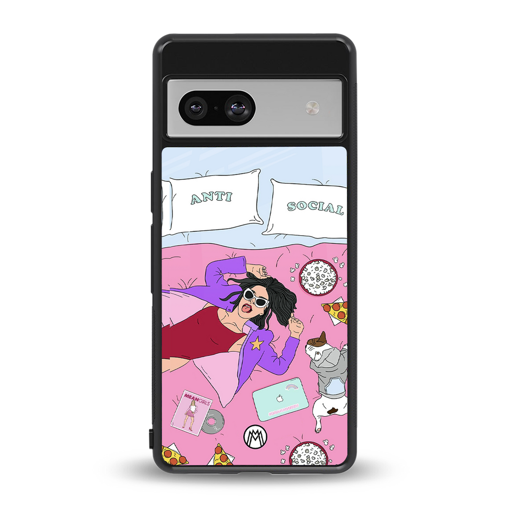 anti social chick girl back phone cover | glass case for Google Pixel 7