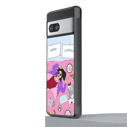anti social chick girl back phone cover | glass case for Google Pixel 7