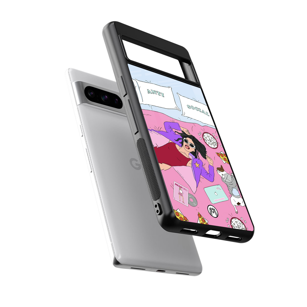 anti social chick girl back phone cover | glass case for google pixel 8 pro