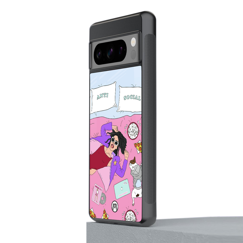 anti social chick girl back phone cover | glass case for google pixel 8 pro