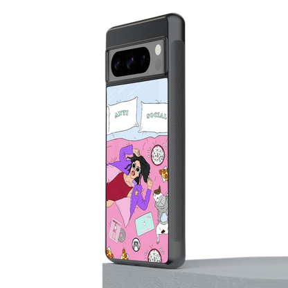 anti social chick girl back phone cover | glass case for google pixel 8 pro