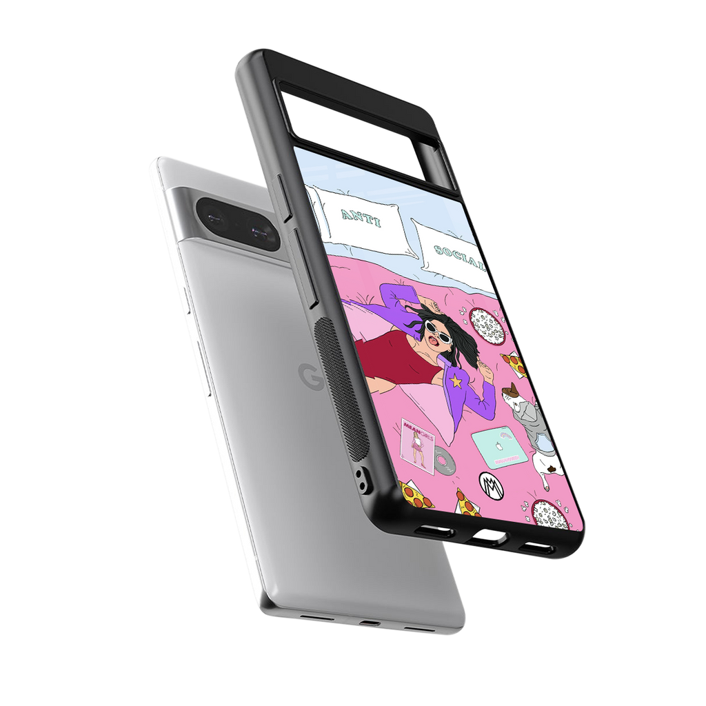 anti social chick girl back phone cover | glass case for Google Pixel 8