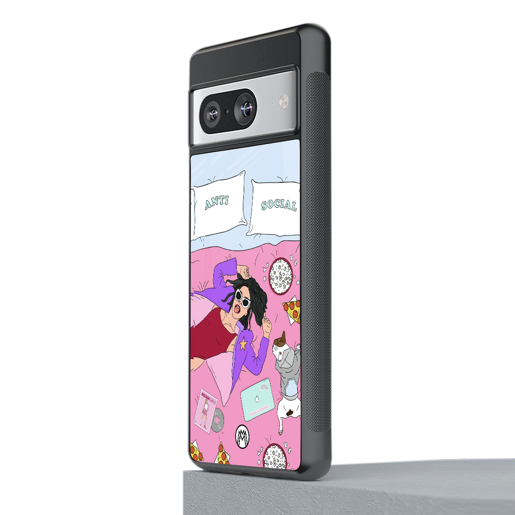 anti social chick girl back phone cover | glass case for Google Pixel 8