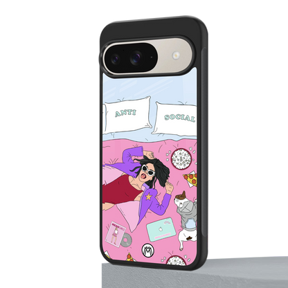 anti social chick girl back phone cover | glass case for google pixel 9