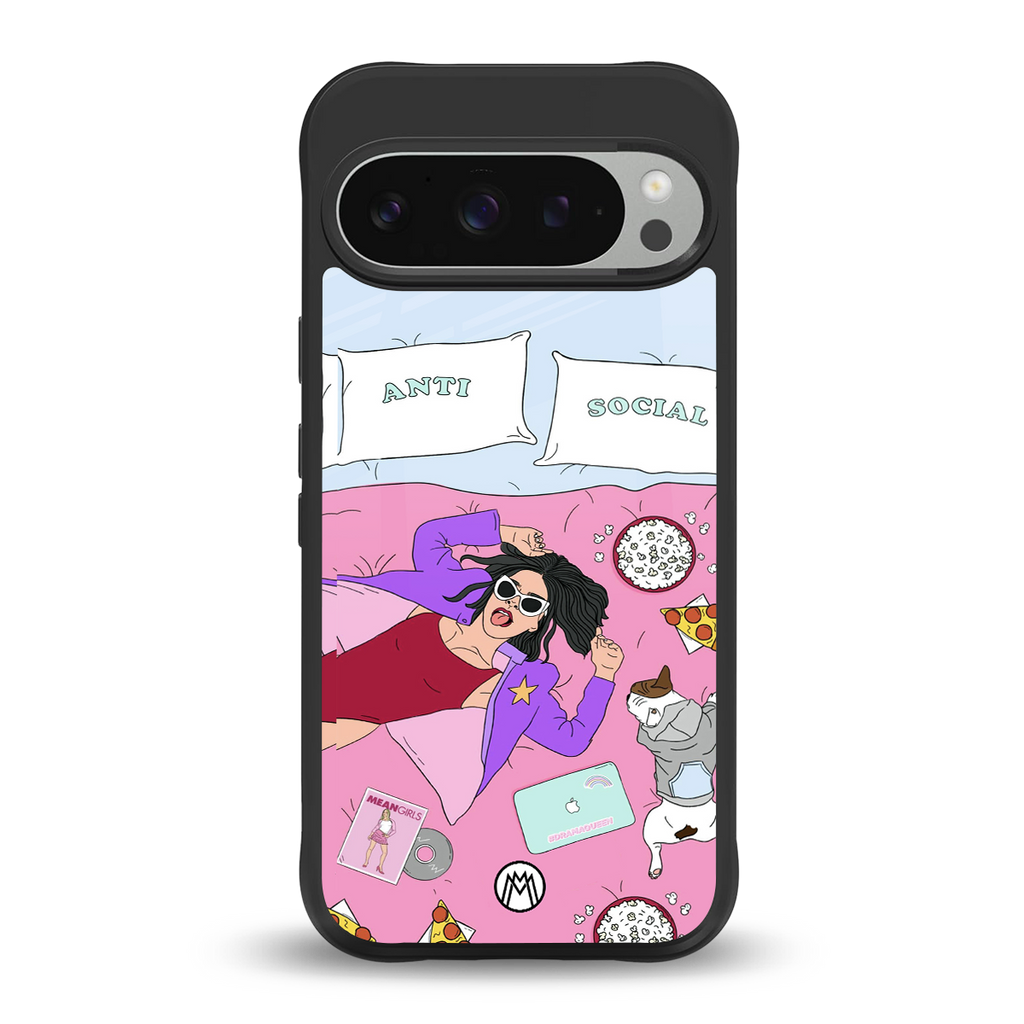 anti social chick girl back phone cover | glass case for google pixel 9 pro xl