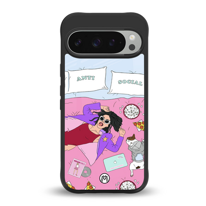 anti social chick girl back phone cover | glass case for google pixel 9 pro xl