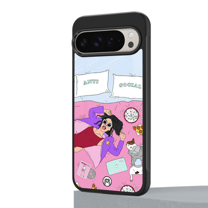 anti social chick girl back phone cover | glass case for google pixel 9 pro