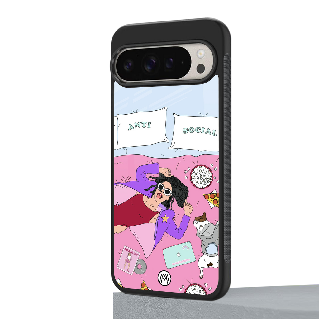 anti social chick girl back phone cover | glass case for google pixel 9 pro xl