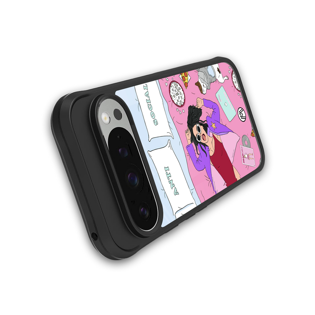 anti social chick girl back phone cover | glass case for google pixel 9 pro xl