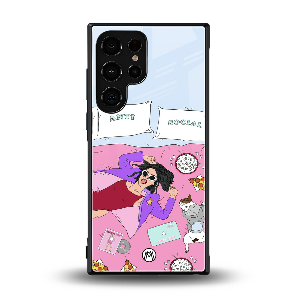 anti social chick girl back phone cover | glass case for samsung galaxy s24 ultra