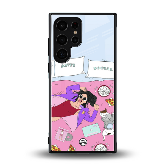 anti social chick girl back phone cover | glass case for samsung galaxy s24 ultra