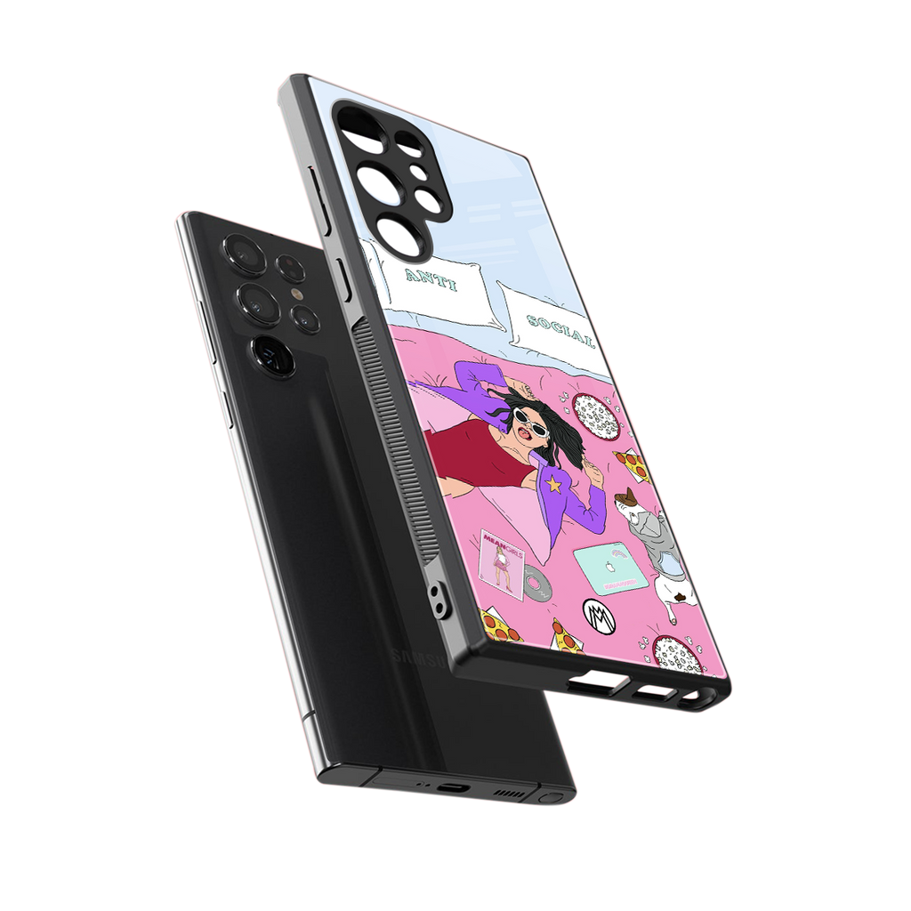 anti social chick girl back phone cover | glass case for samsung galaxy s24 ultra