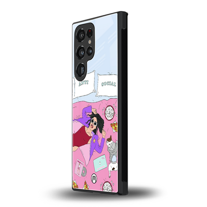 anti social chick girl back phone cover | glass case for samsung galaxy s24 ultra