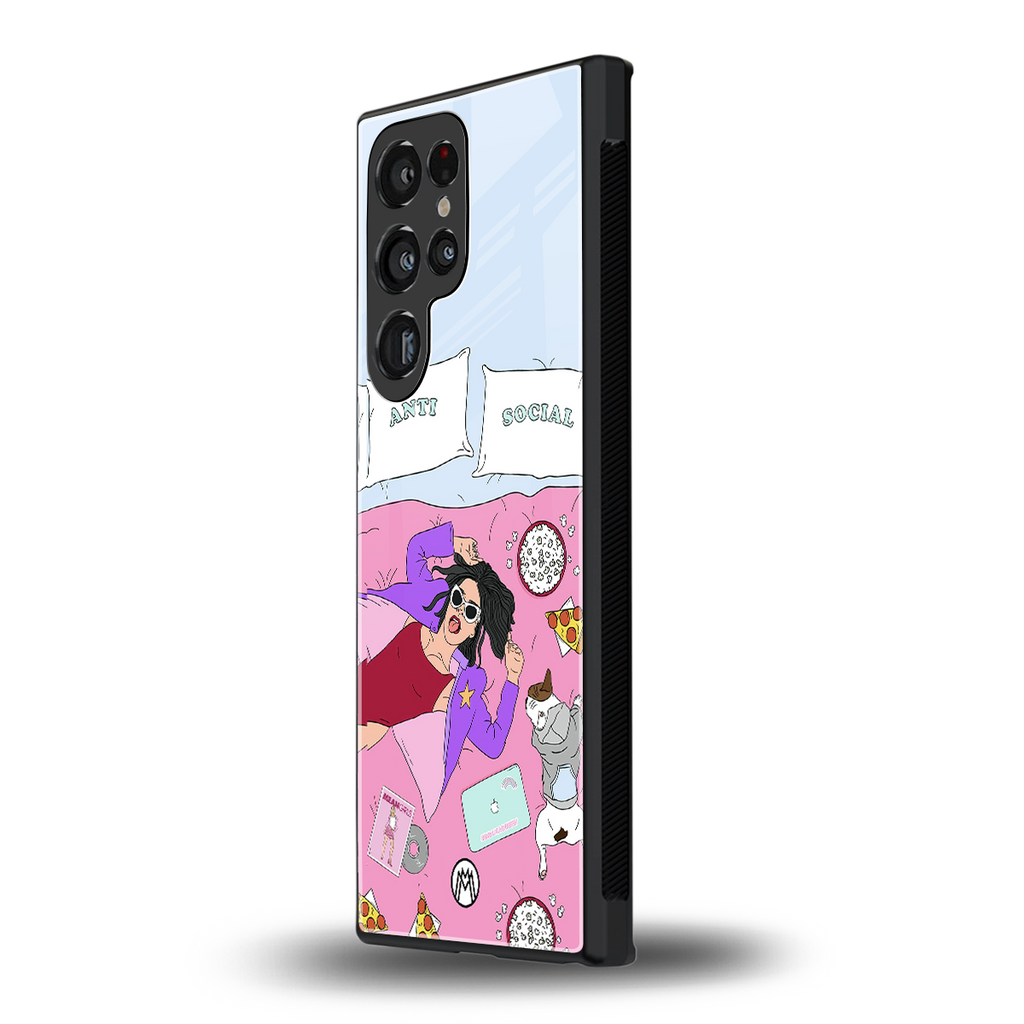 anti social chick girl back phone cover | glass case for samsung galaxy s23 ultra