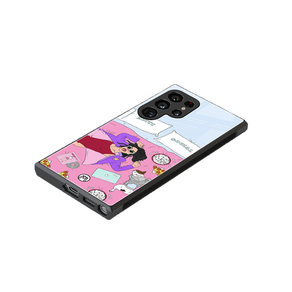 anti social chick girl back phone cover | glass case for samsung galaxy s24 ultra