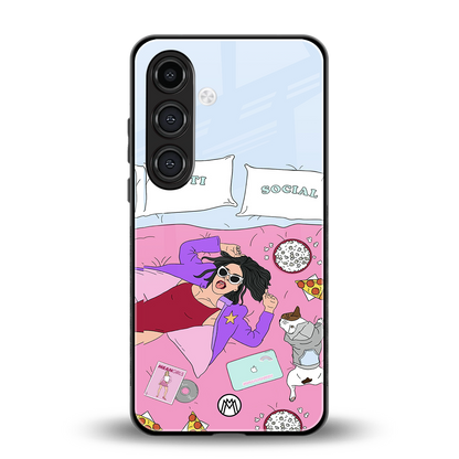 anti social chick girl back phone cover | glass case for samsung galaxy s23 plus