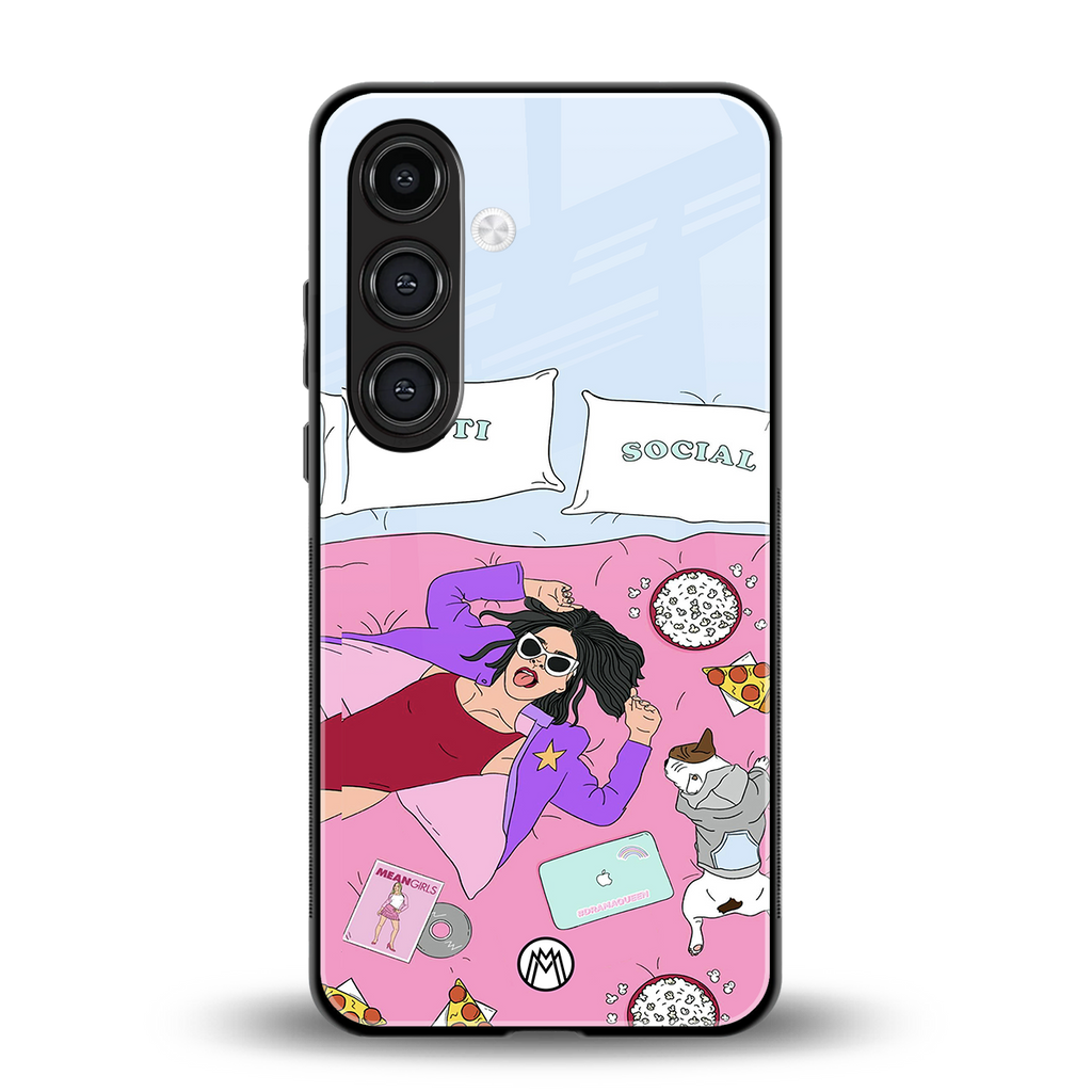 anti social chick girl back phone cover | glass case for samsung galaxy s23