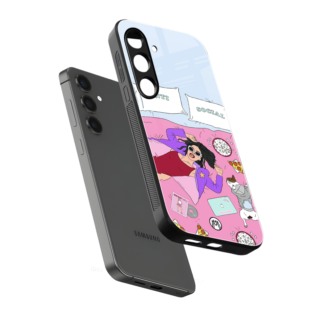 anti social chick girl back phone cover | glass case for samsung galaxy s24