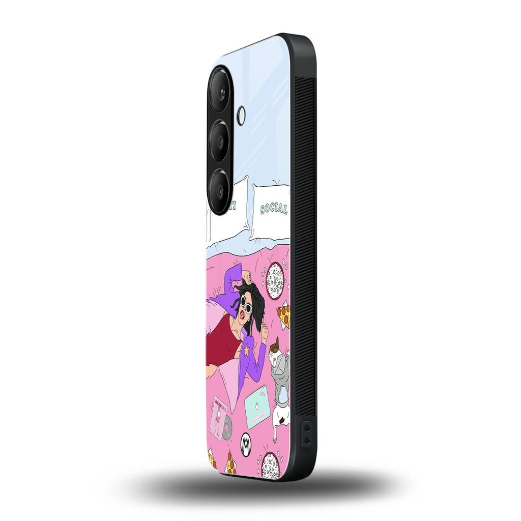 anti social chick girl back phone cover | glass case for samsung galaxy s24 plus