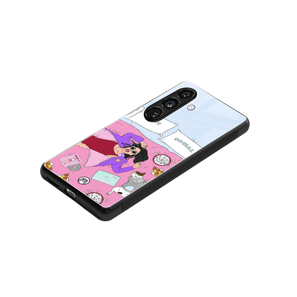 anti social chick girl back phone cover | glass case for samsung galaxy s24