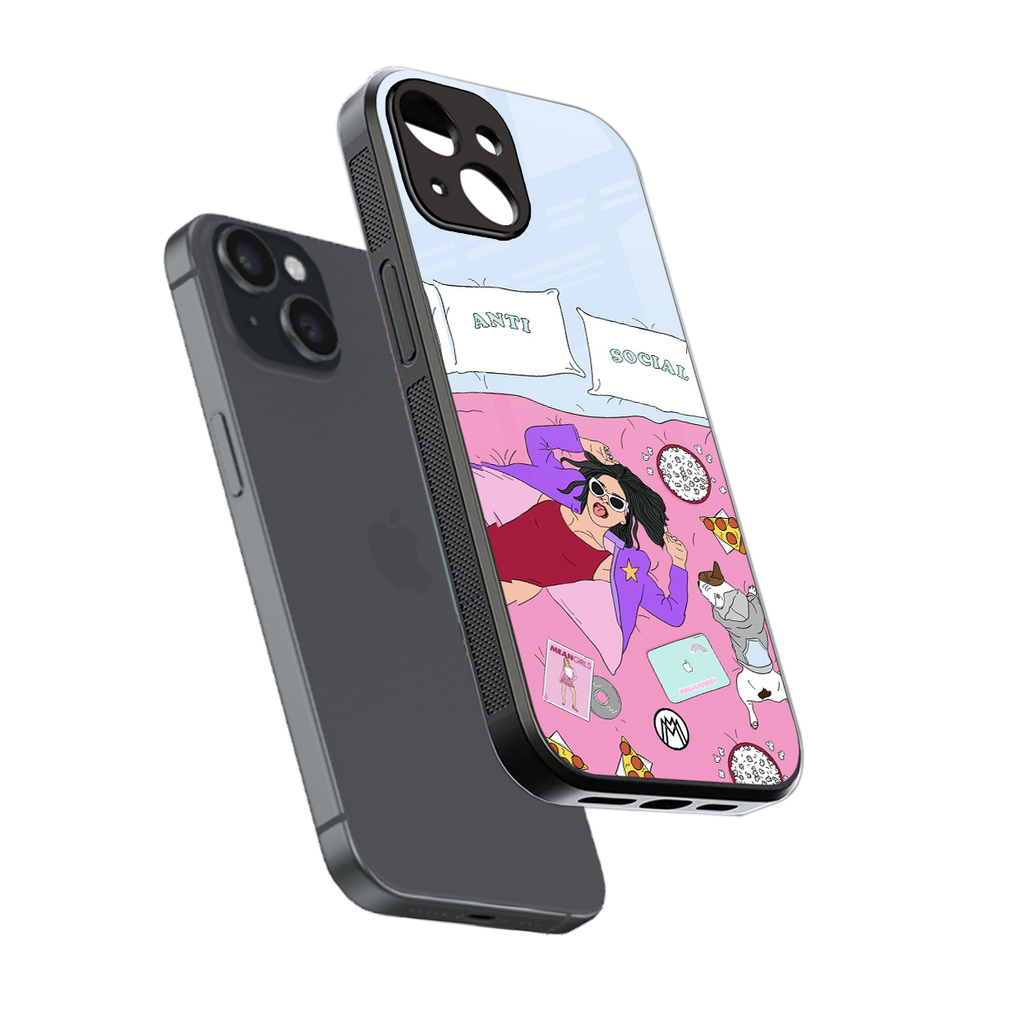 anti social chick girl back phone cover | glass case for iphone 15