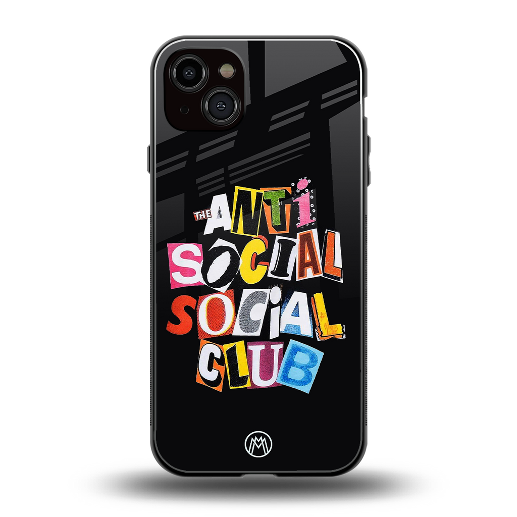 anti social club back phone cover | glass case for iphone 14 plus