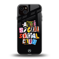 anti social club back phone cover | glass case for iphone 14 plus