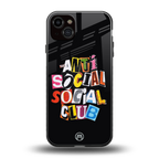 anti social club back phone cover | glass case for iphone 14 plus