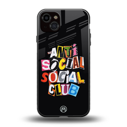 anti social club back phone cover | glass case for iphone 14 plus