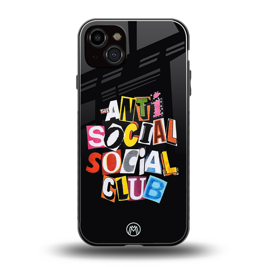 anti social club back phone cover | glass case for iphone 14 plus