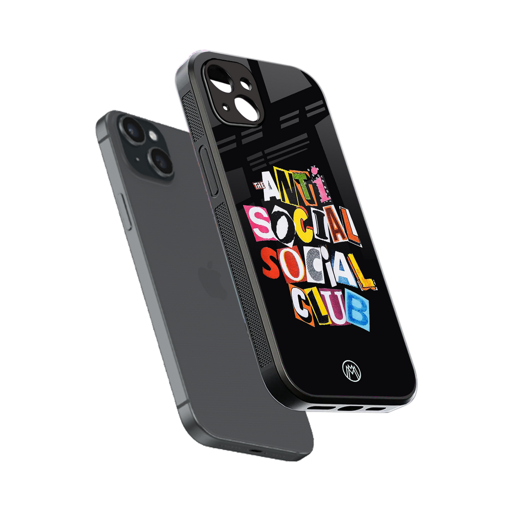 anti social club back phone cover | glass case for iphone 15 plus