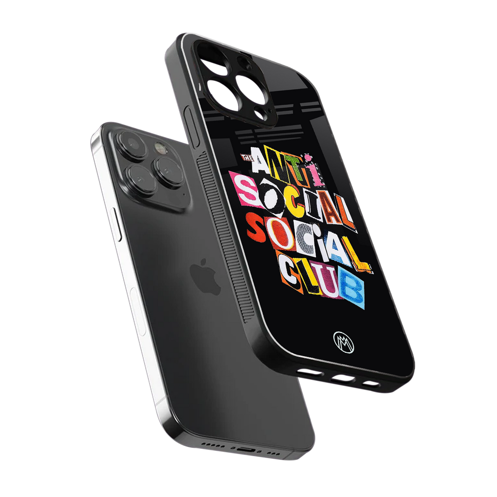 anti social club back phone cover | glass case for iphone 14 pro max