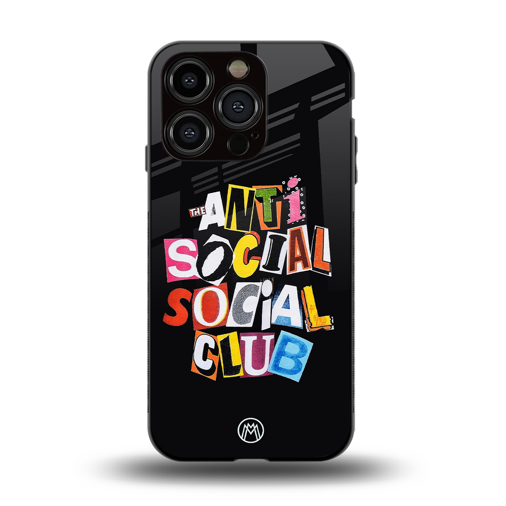 anti social club back phone cover | glass case for iphone 14 pro