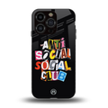 anti social club back phone cover | glass case for iphone 14 pro