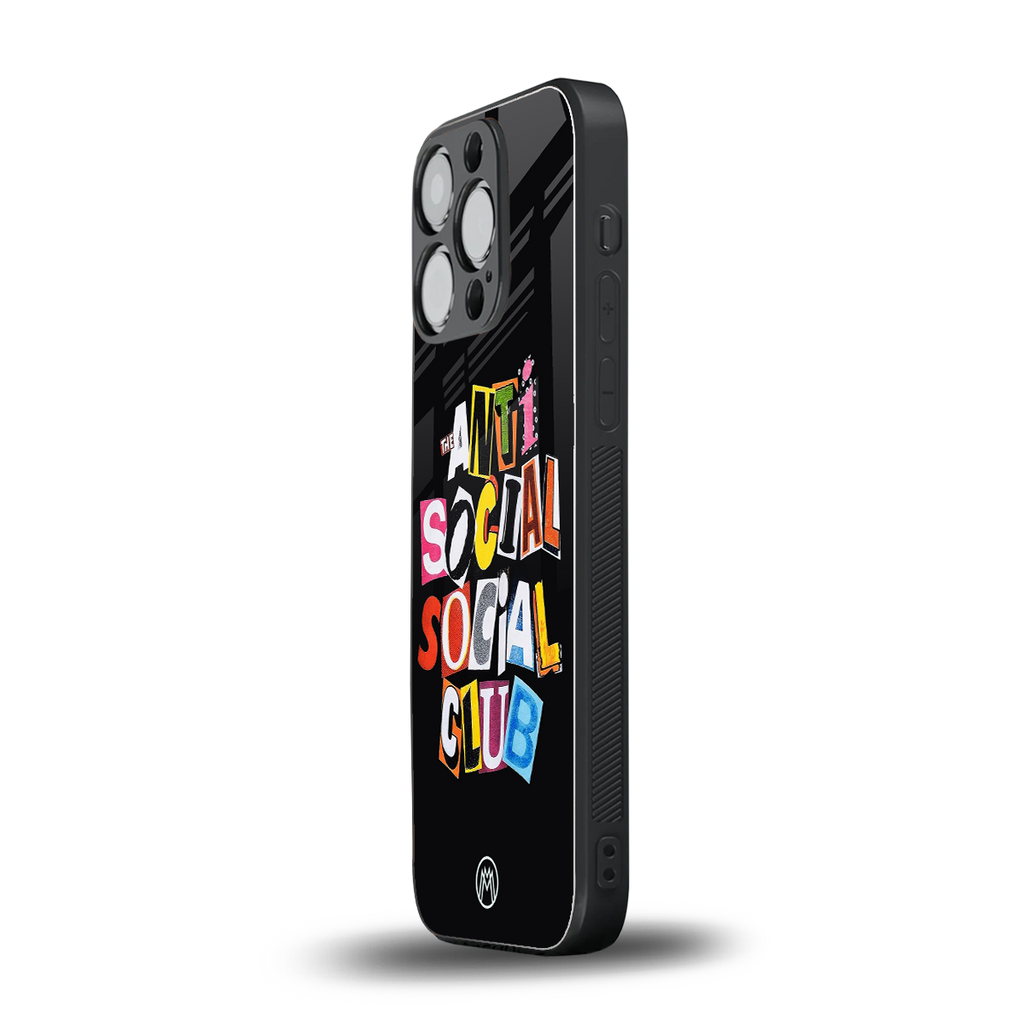 anti social club back phone cover | glass case for iphone 14 pro