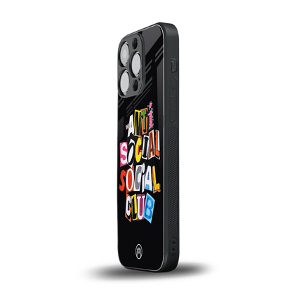 anti social club back phone cover | glass case for iphone 14 pro