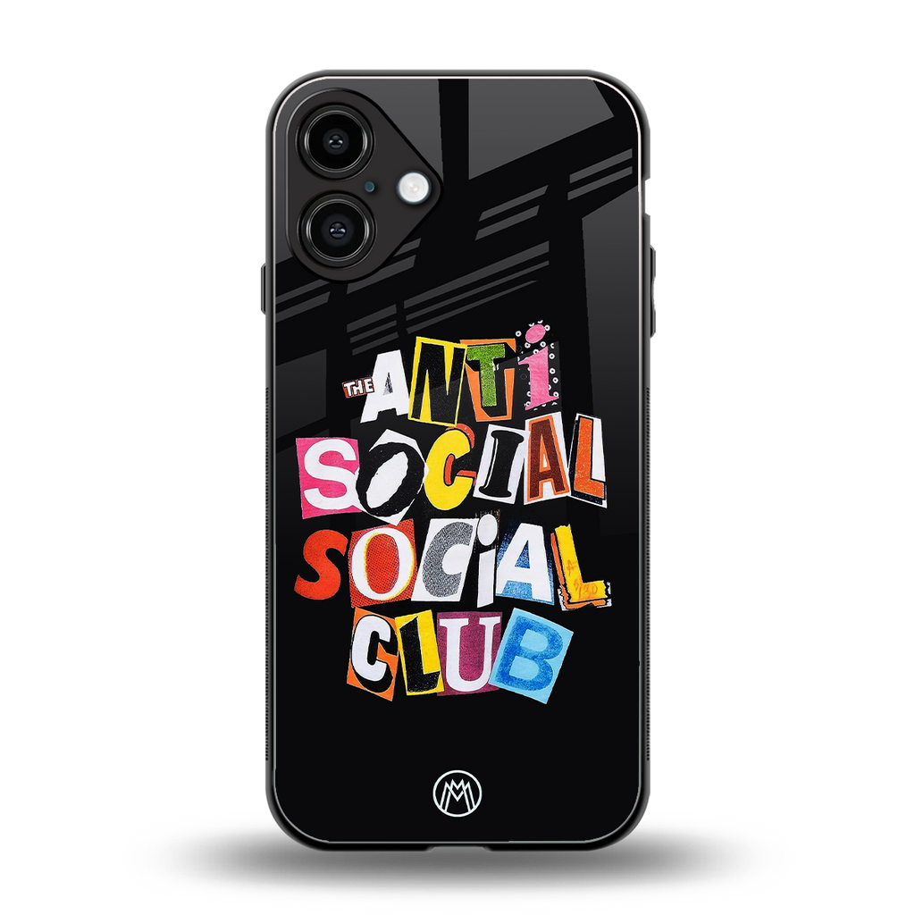 anti social club back phone cover | glass case for iphone 16 plus