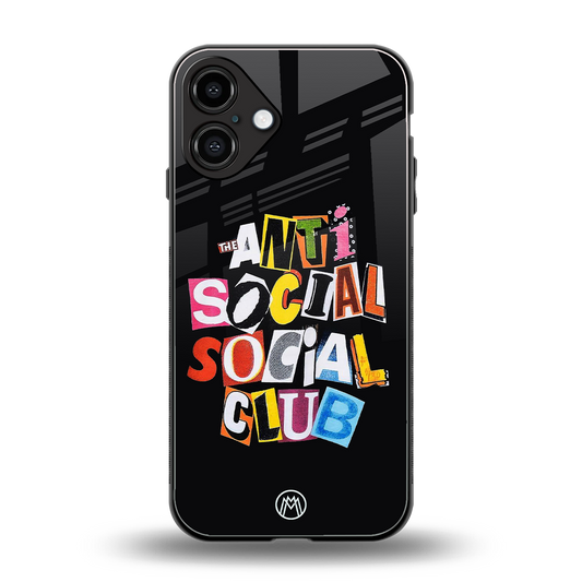 anti social club back phone cover | glass case for iphone 16 plus