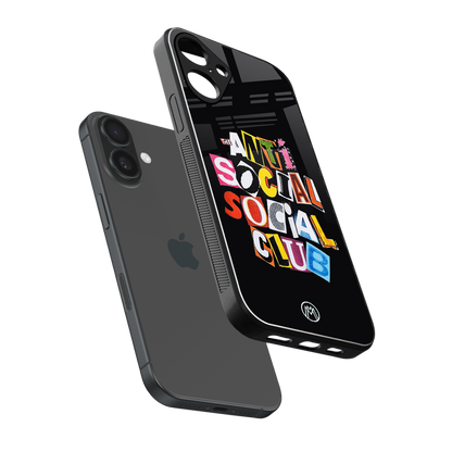 anti social club back phone cover | glass case for iphone 16 plus