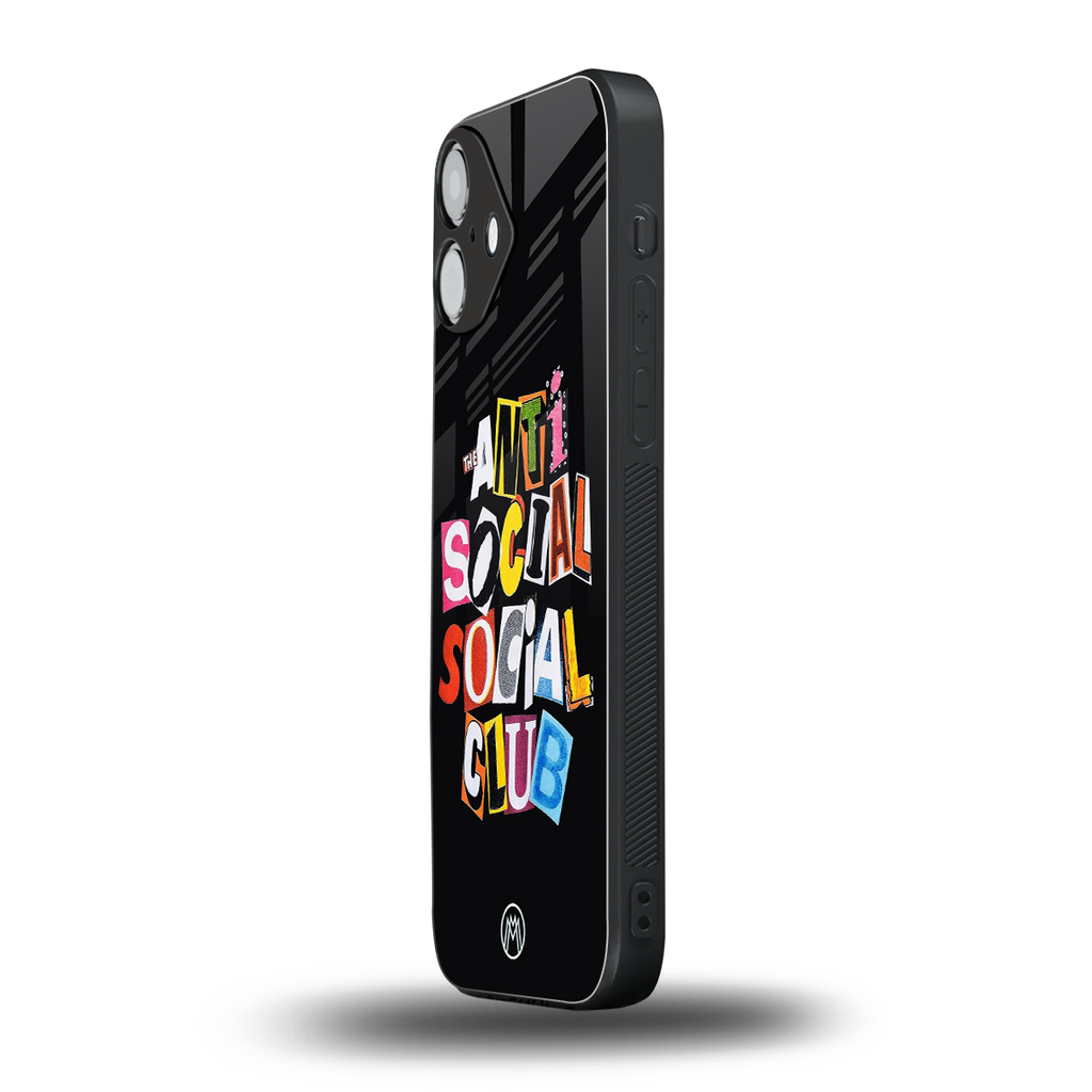 anti social club back phone cover | glass case for iphone 16 plus