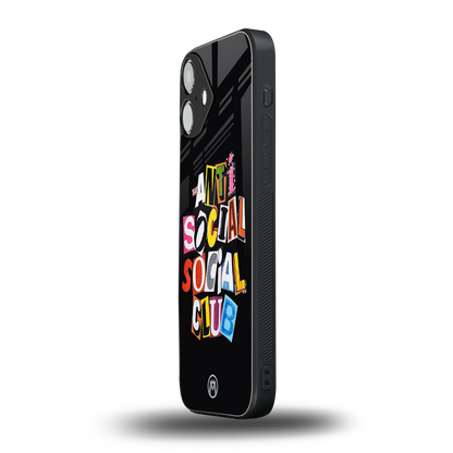 anti social club back phone cover | glass case for iphone 16 plus