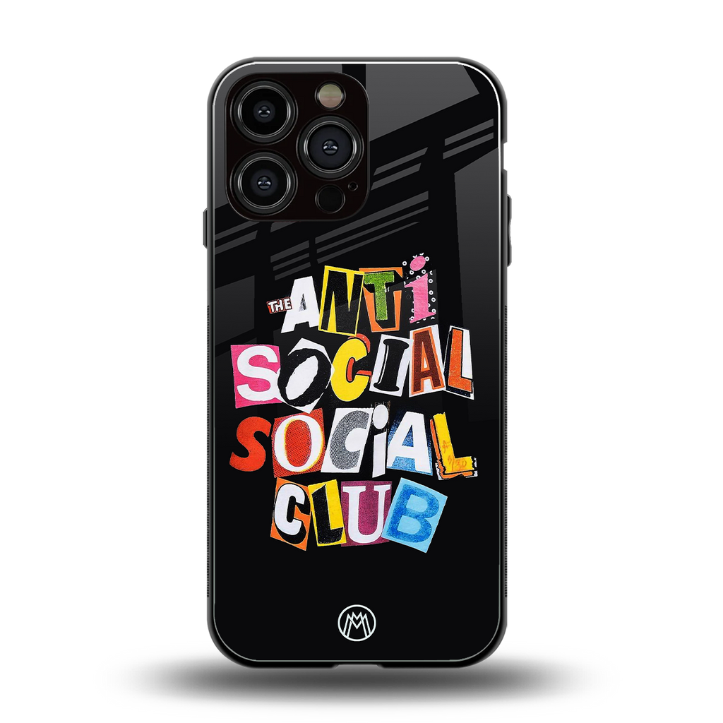 anti social club back phone cover | glass case for iphone 16 pro max