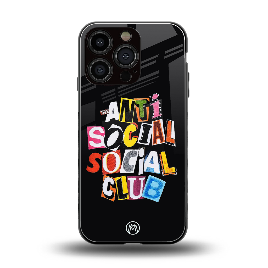 anti social club back phone cover | glass case for iphone 16 pro