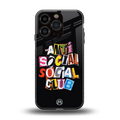 anti social club back phone cover | glass case for iphone 16 pro